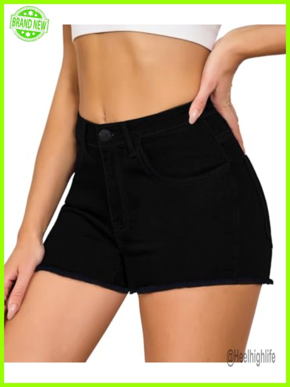 VIPONES Womens Mid Rise Jean Shorts Frayed Raw Hem Stretchy Denim Summer Casual